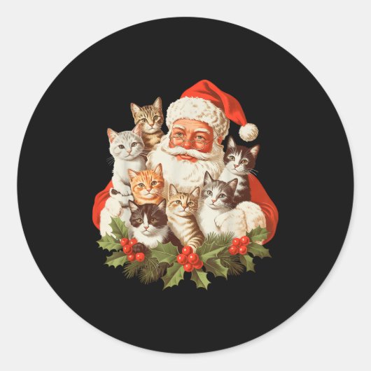 Sticker Rond Santa Claus And Kittens Cats Christmas  (Devant)