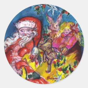 STICKER ROND SANTA CLAUS AVEC CADEAUX
