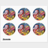 STICKER ROND SANTA CLAUS AVEC CADEAUX (Feuille)