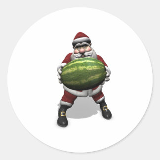Sticker Rond Santa Claus Avec Énorme Pastèque