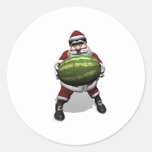 Sticker Rond Santa Claus Avec Énorme Pastèque (Devant)