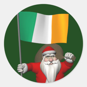 Sticker Rond Santa Claus Avec L'Ensigne D'Irlande