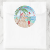 Sticker Rond Santa Claus Bâtiment Sandy Snowman Noël (Sac)