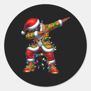 Sticker Rond Santa Claus Black African American Xmas Pyjamas 0