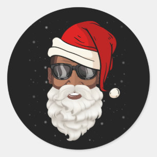 Sticker Rond Santa Claus Black Xmas Santa Afro African American