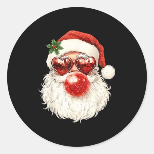 Sticker Rond Santa Claus Christmas Blowing Bubble Gum And Sungl (Devant)