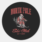 Sticker Rond Santa Claus Christmas Snow Skiing At The North Le (Devant)