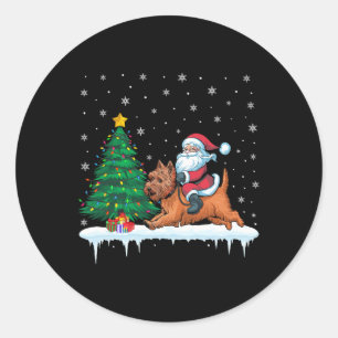 Sticker Rond Santa Claus équitation Cairn Terrier Chiens Garçon