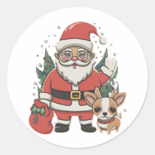Sticker Rond santa claus et chihuahua