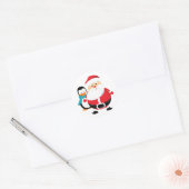 Sticker Rond Santa Claus Et Pingouin (Enveloppe)