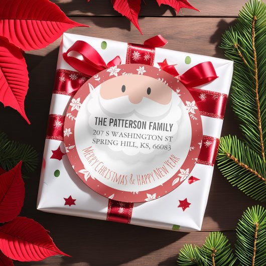 Sticker Rond Santa Claus Ho Ho Noël Joyeux Nouvel An Adresse