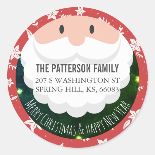 Sticker Rond Santa Claus Ho Ho Noël Joyeux Nouvel An Adresse (Devant)
