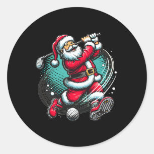 Sticker Rond Santa Claus Jouer Golf Noël Golfeur Noël Noël Noël