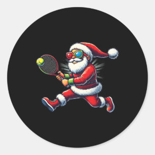 Sticker Rond Santa Claus Jouer Tennis Jeu Tennis Racket Chri