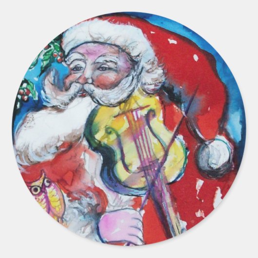 Sticker Rond SANTA CLAUS JOUER VIOLIN Noël (Devant)