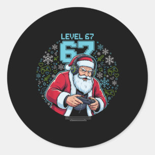 Sticker Rond Santa Claus Joueur Niveau 67 Noël Jeux Drôle 