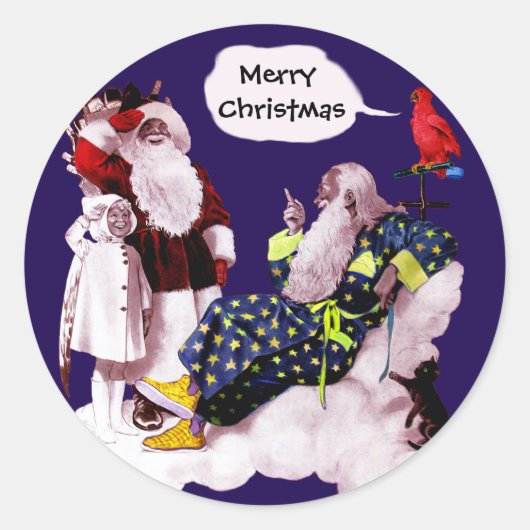 Sticker Rond SANTA CLAUS, PETITE ANGEL & MERLIN Noël (Devant)