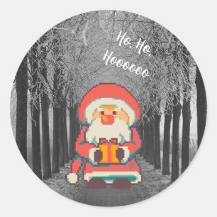 Sticker Rond Santa Claus Pixelart Ho, Ho, Pixel Art