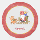 Sticker Rond Santa Claus Reindeer Sleigh Nom personnalisé (Devant)