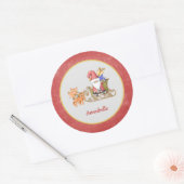 Sticker Rond Santa Claus Reindeer Sleigh Nom personnalisé (Enveloppe)