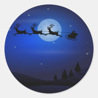 Sticker Rond Santa Claus Reindeers Moon Claus Père Noël Silhoue