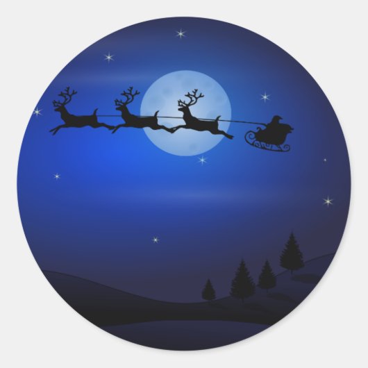 Sticker Rond Santa Claus Reindeers Moon Claus Père Noël Silhoue (Devant)