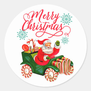 Sticker Rond Santa Claus rétro dans Candy Car