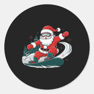 Sticker Rond Santa Claus Snowboard Amusement Noël hiver SPORT