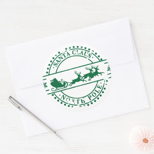 Sticker Rond Santa Clause Pôle Nord Vert (Enveloppe)