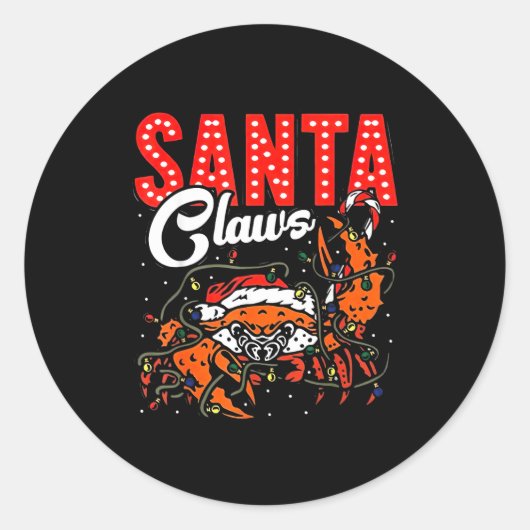 Sticker Rond Santa Claws Christmas Funny Crab Lights Holiday Ca (Devant)
