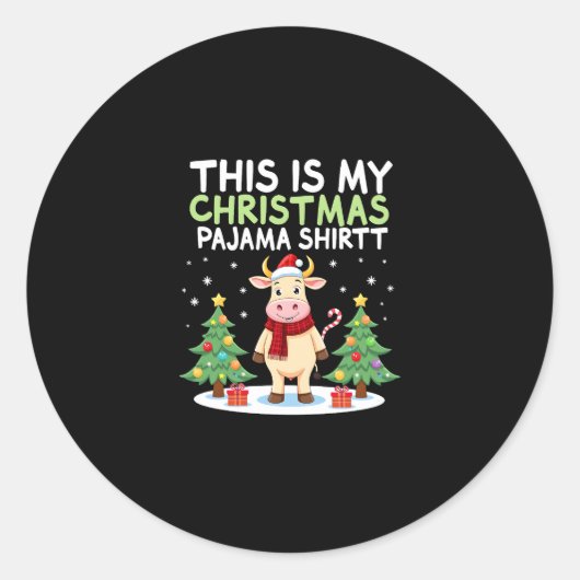 Sticker Rond Santa Cow Xmas Tree Lights This Is My Christmas Pa (Devant)