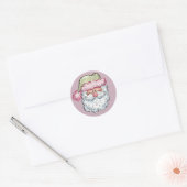 Sticker Rond Santa Cute Santa Claus Xmas Holiday Pink  (Enveloppe)