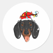 Sticker Rond Santa Dachshund Light Christmas (Devant)