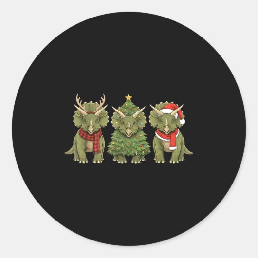 Sticker Rond Santa Dinosaur Christmas Tree Triceratops Lover Xm (Devant)