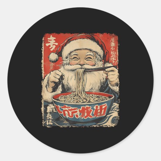 Sticker Rond Santa Eating Ramen Noodles Ukiyo-e Insred Christma (Devant)