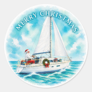 Sticker Rond Santa en mer – Noël tropical au bord de la mer