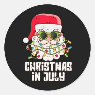 Sticker Rond Santa Face Noël en juillet Lunettes de soleil vint