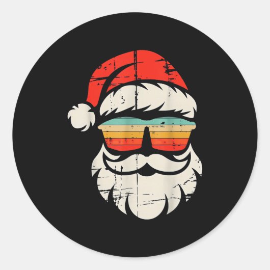 Sticker Rond Santa Face Retro Sungles Christmas  (Devant)