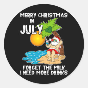 Sticker Rond Santa Fête de Noël à mi-année Eté Plage - Noël