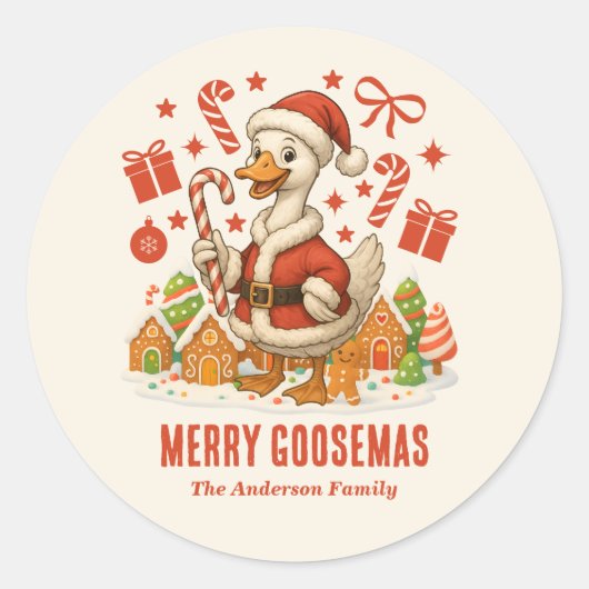 Sticker Rond Santa Goose Noël Fêtes (Devant)