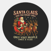 Sticker Rond Santa Has The Right Idea Funny Introvert Christmas (Devant)