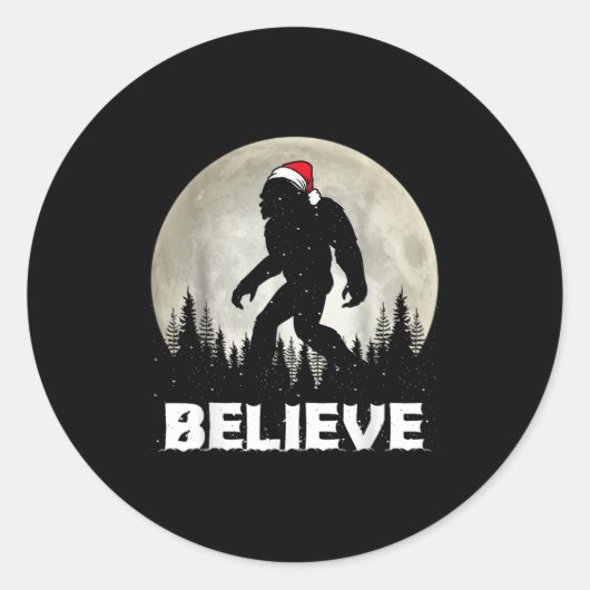 Sticker Rond Santa Hat Bigfoot Believe Christmas Lights Rock Sa (Devant)