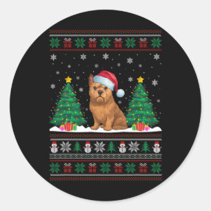 Sticker Rond Santa Hat Bruxelles Griffon Chien Xmas Lumières Ar