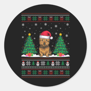 Sticker Rond Santa Hat Cairn Terrier Chien Xmas L'arbre s'illum