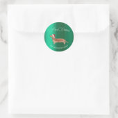 Sticker Rond Santa Hat Chien Tan Dachshund Vert Joyeux Noël (Sac)
