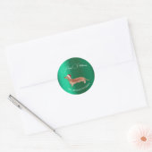 Sticker Rond Santa Hat Chien Tan Dachshund Vert Joyeux Noël (Enveloppe)