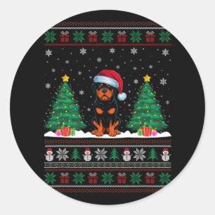 Sticker Rond Santa Hat Rottweiler Chien Noël Arbre Lumière Ugl