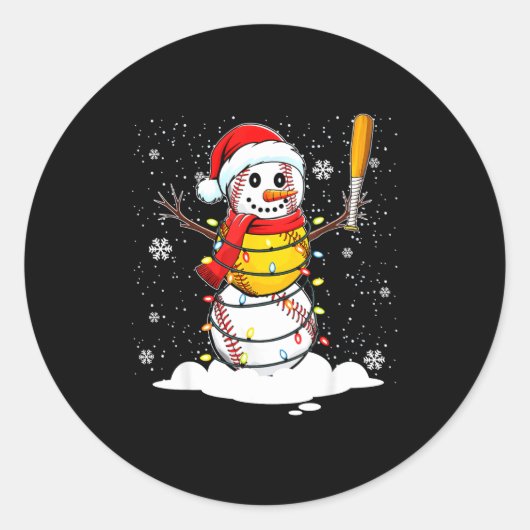 Sticker Rond Santa Hat Snowman Xmas Funny Baseball Softball Chr (Devant)