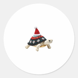 Sticker Rond Santa Hat Tortoise - Vintage Sea Turtle Xmas Ugly 