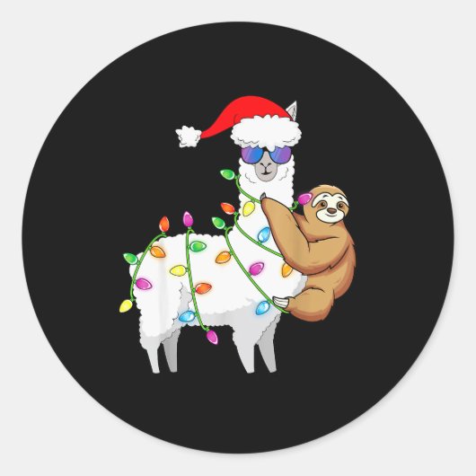 Sticker Rond Santa Llama Xmas Funny Llama Sloth Christmas (Devant)